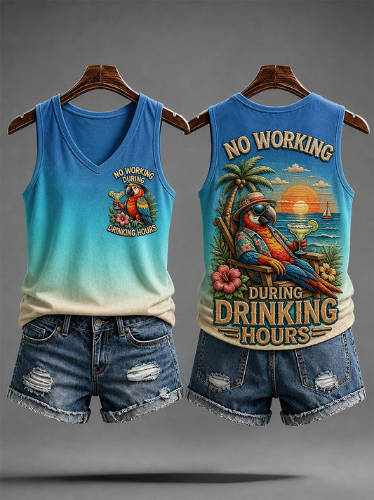 Women's No Working During Drinking Hours Print Casual Vest