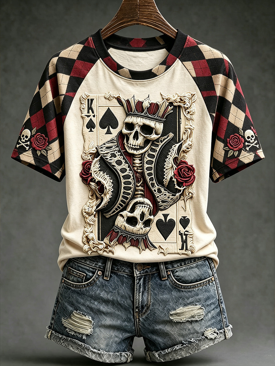 Women's Retro Gothic Poker Elements Printed Casual Short Sleeve T-Shirt