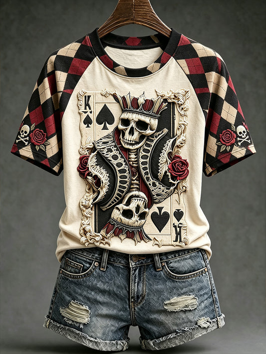 Women's Retro Gothic Poker Elements Printed Casual Short Sleeve T-Shirt