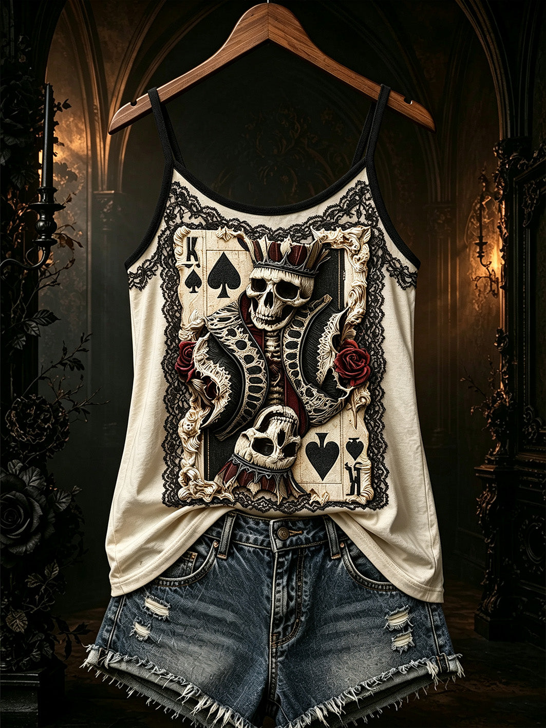 Women's Retro Gothic Poker Elements Printed Casual Vest