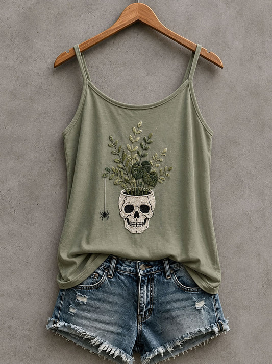 Women's Skull Potted Plant Tank Top