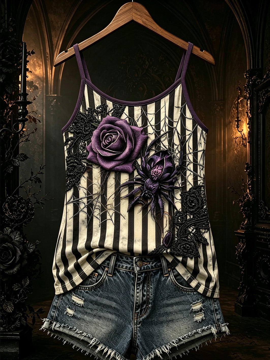 Women's dark Gothic pattern printed casual vest