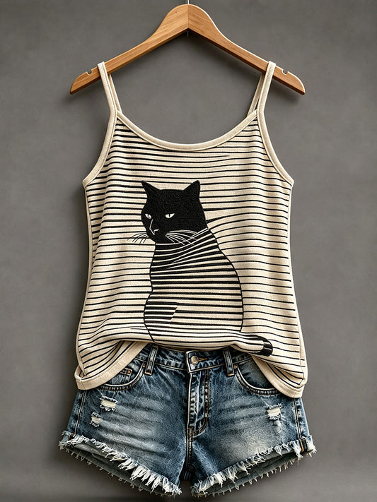 Women's Black Cat Print Vests