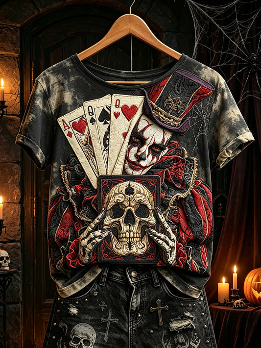 Women's Retro Gothic Poker Elements Printed Casual Short Sleeve T-Shirt