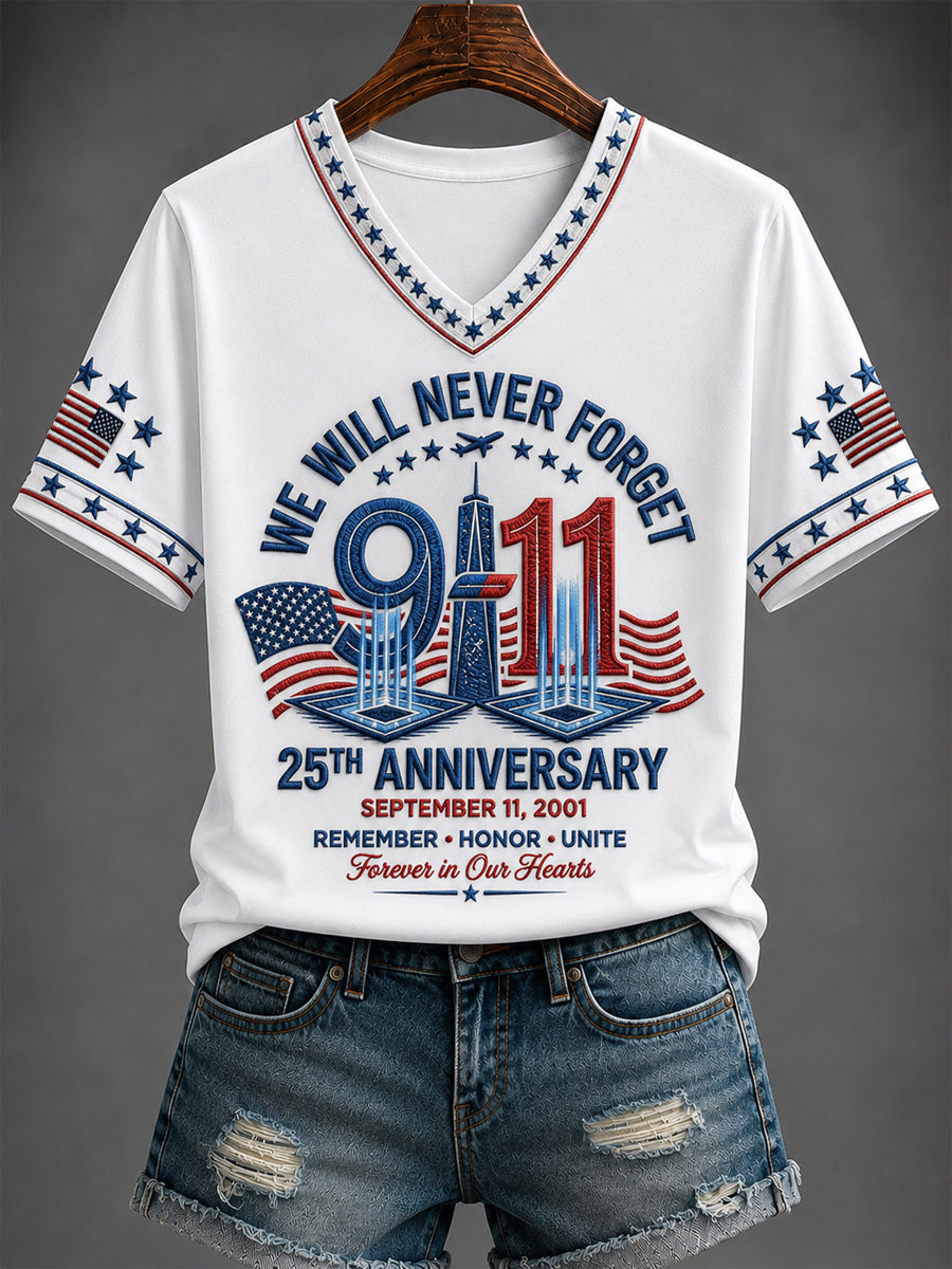 Women's America Printed V-neck T-shirt