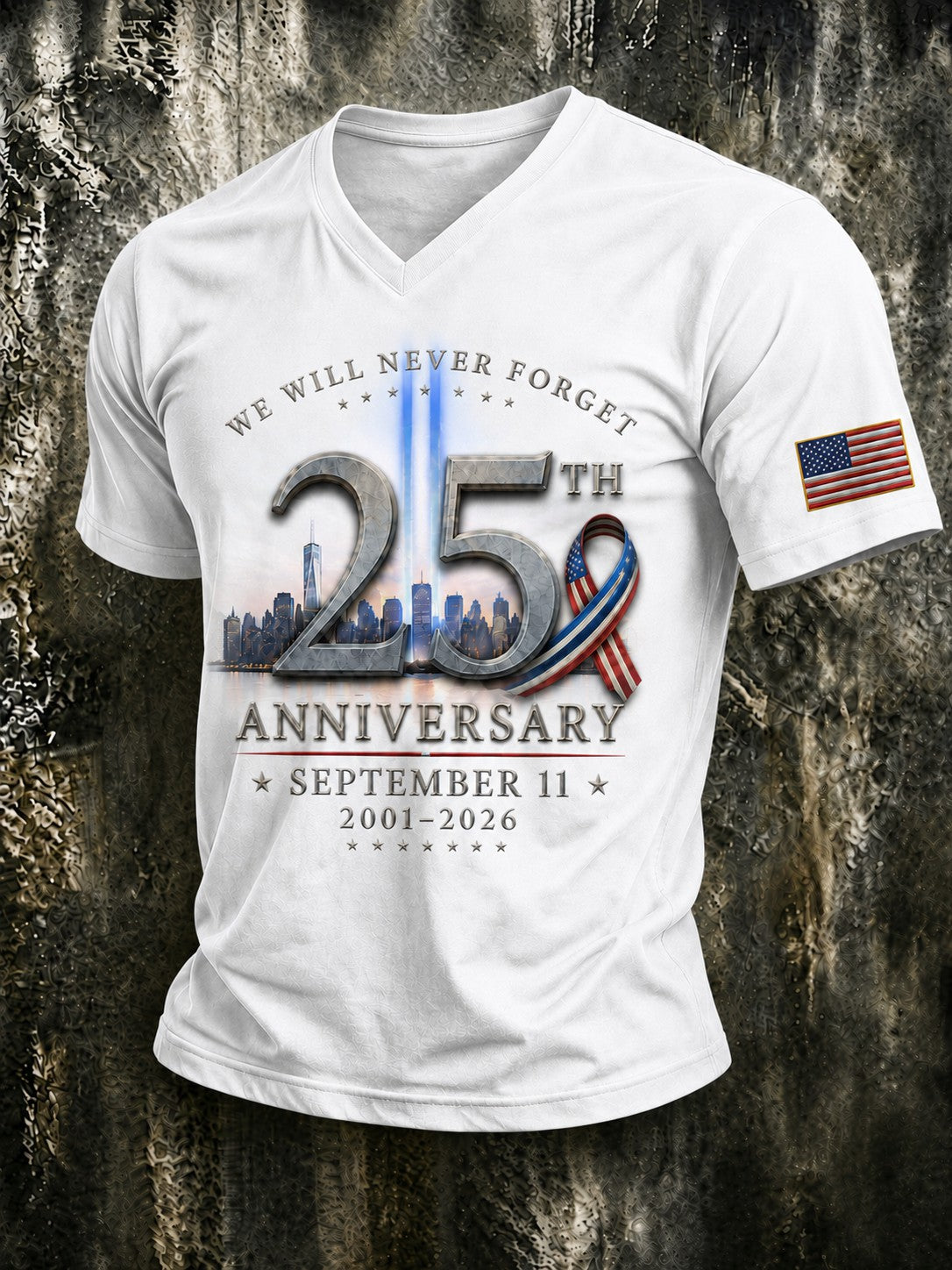 Men's 9.11 Never Forget Printed V-neck T-shirt