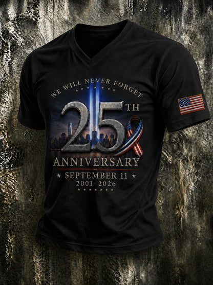 Men's 9.11 Never Forget Printed V-neck T-shirt