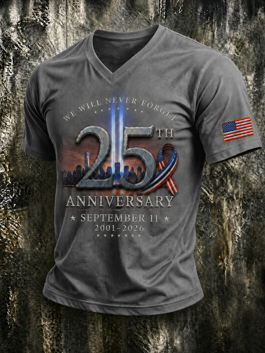 Men's 9.11 Never Forget Printed V-neck T-shirt