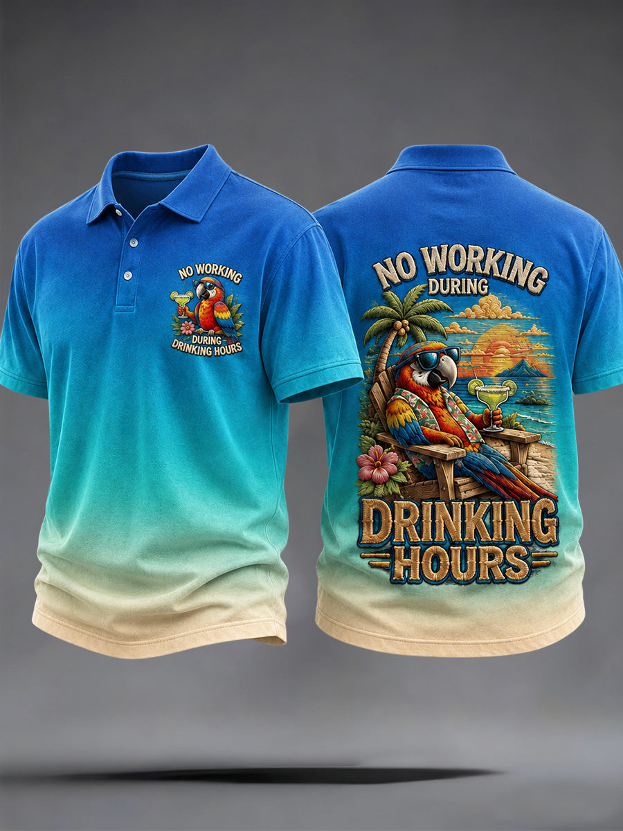 Men's No Working During Drinking Hours Print Casual Polo