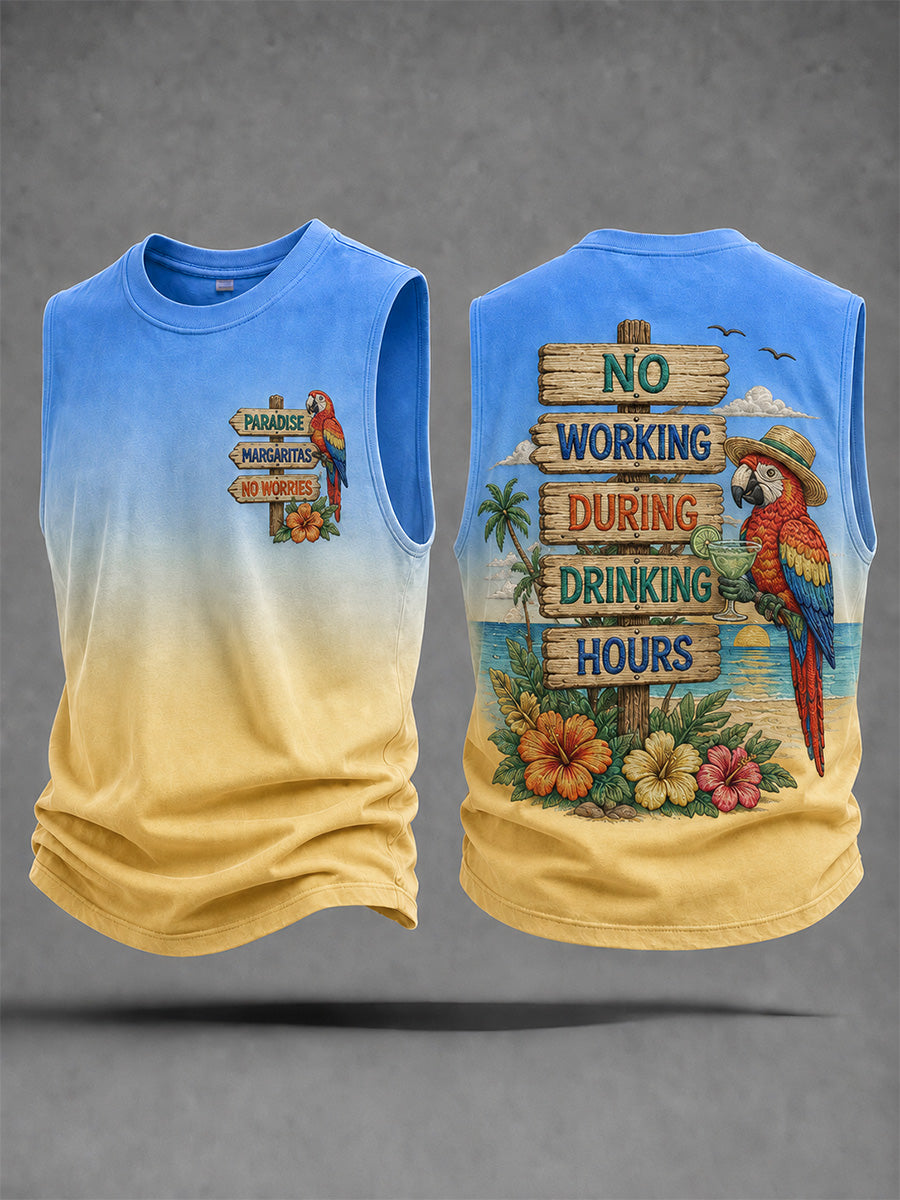 Men's No Working During Drinking Hours Print Casual Vest