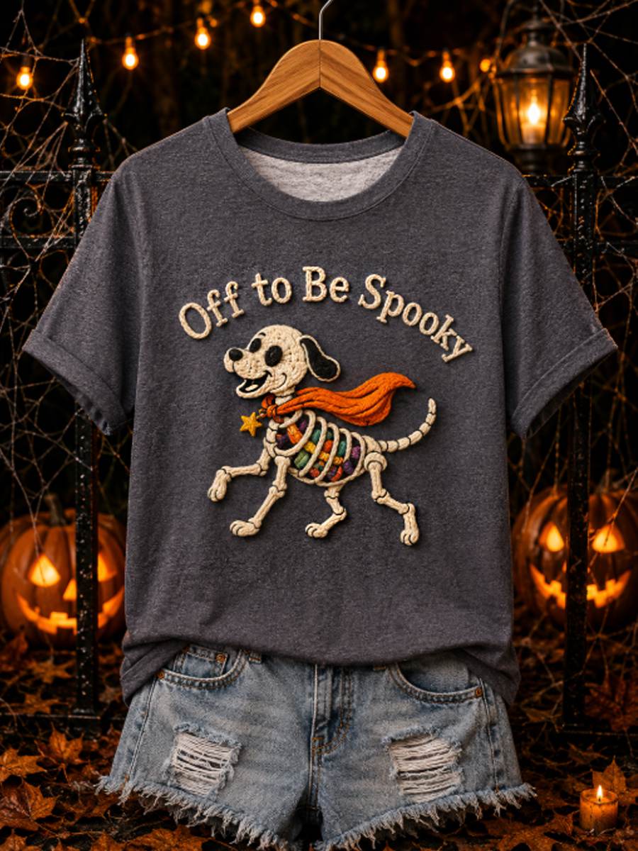 Women's Off to Be Spooky Skeleton Dog T-shirt