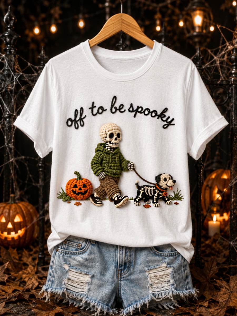 Women's Off to Be Spooky Skeleton Dog T-shirt