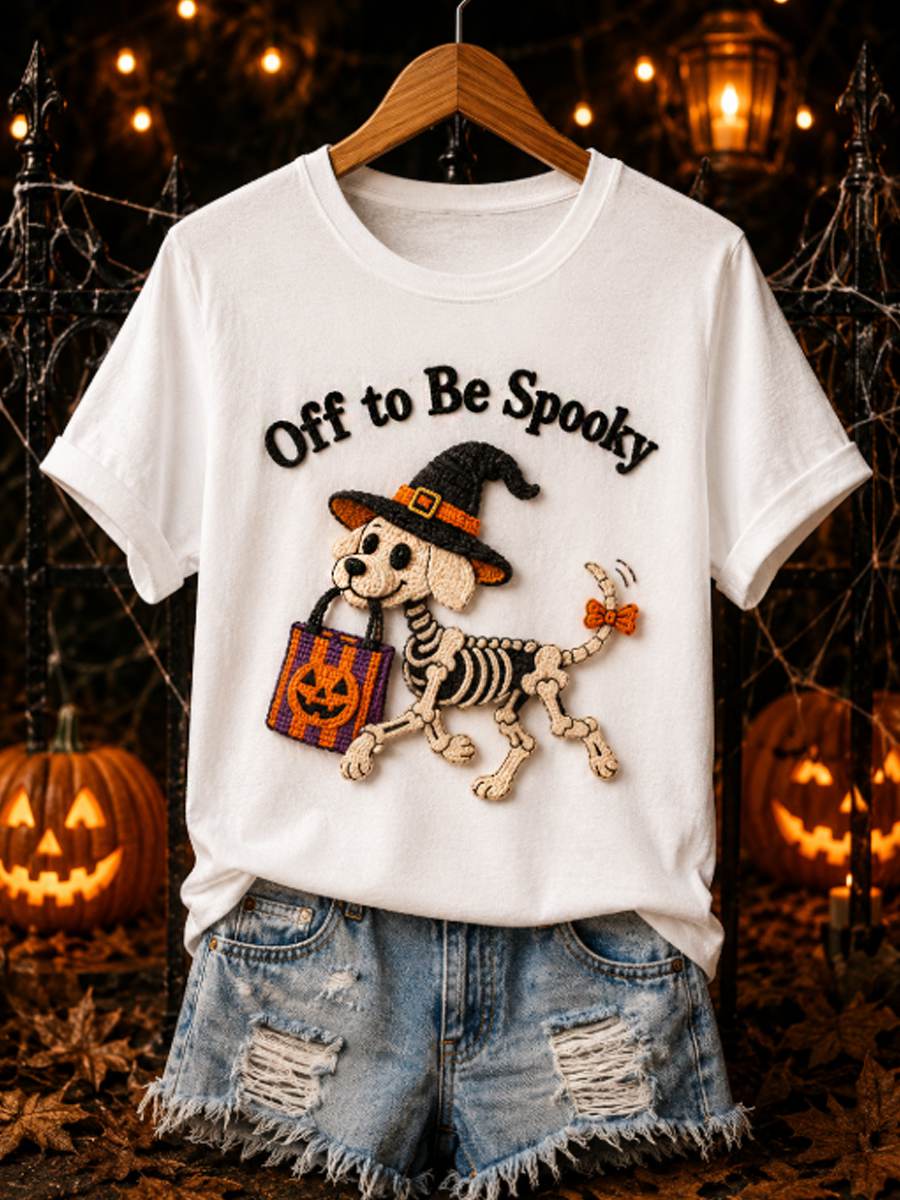 Women's Off to Be Spooky Skeleton Dog T-shirt