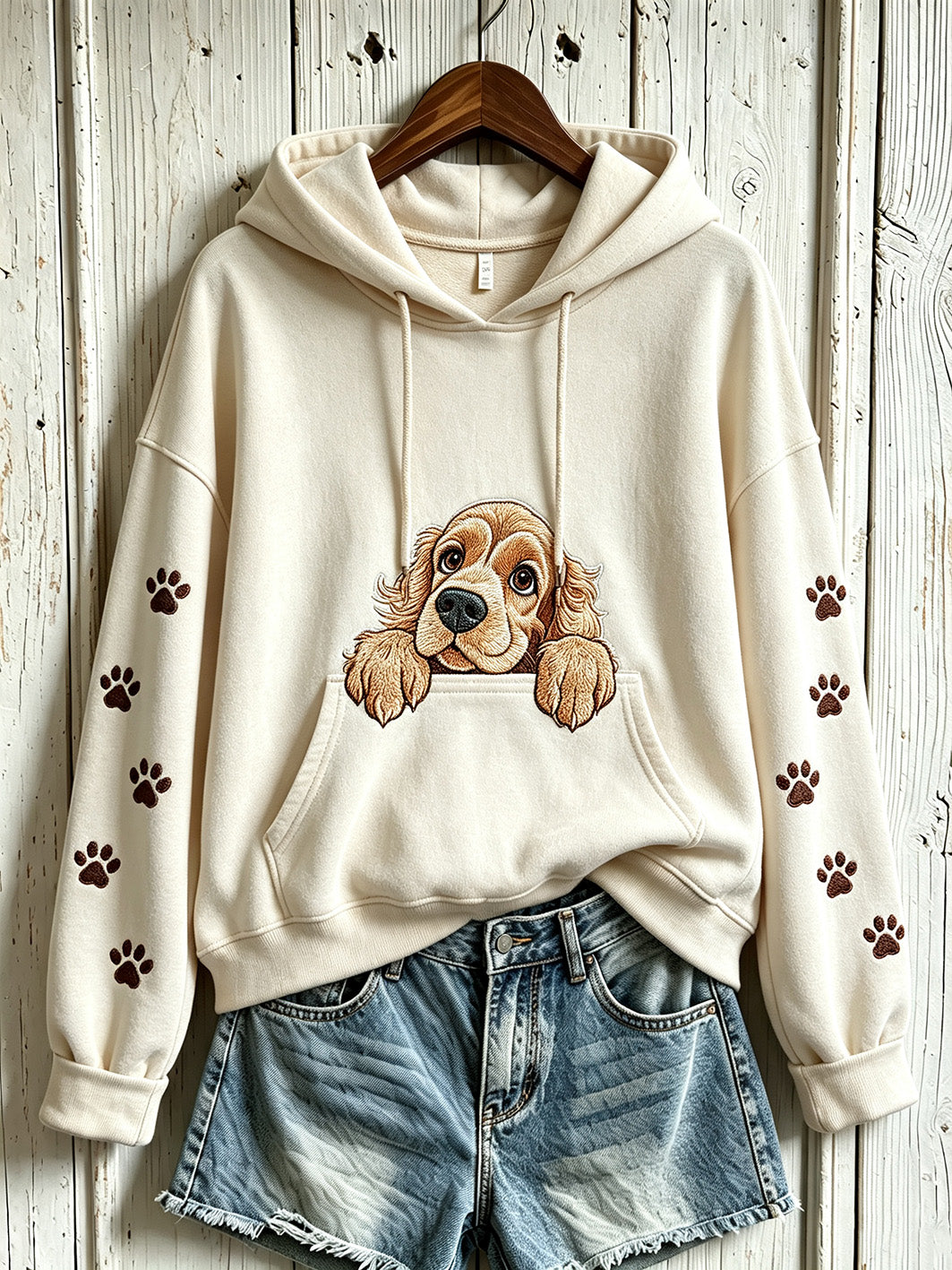 Women's cute dog pattern printed casual hoodie