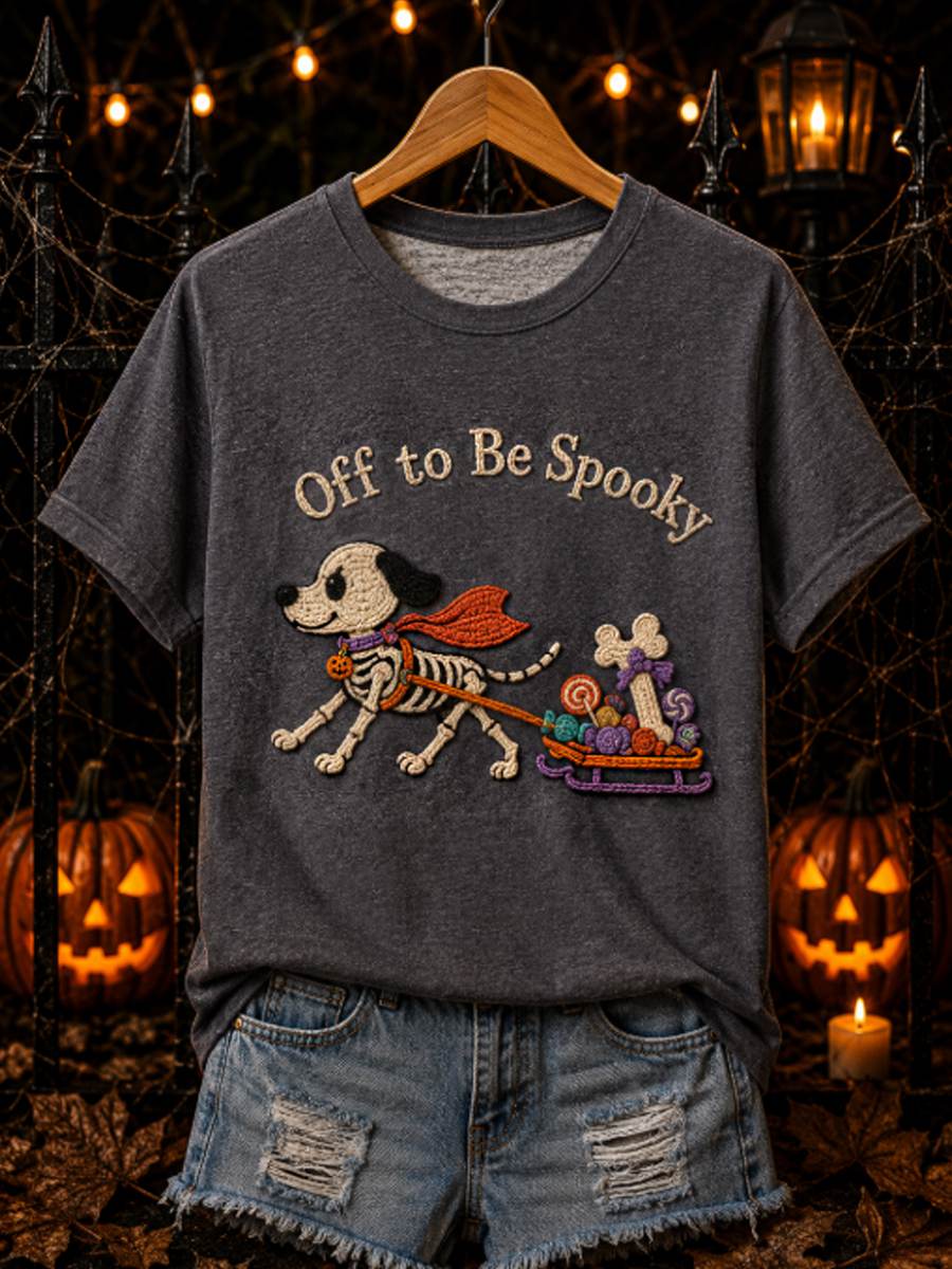 Women's Off to Be Spooky Skeleton Dog T-shirt