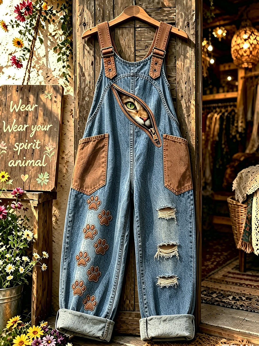 Women's Animal Zipper Art Printed overalls