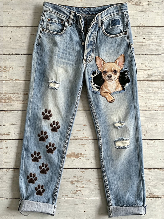 Women's Animal Dog Art Print Flared Trousers