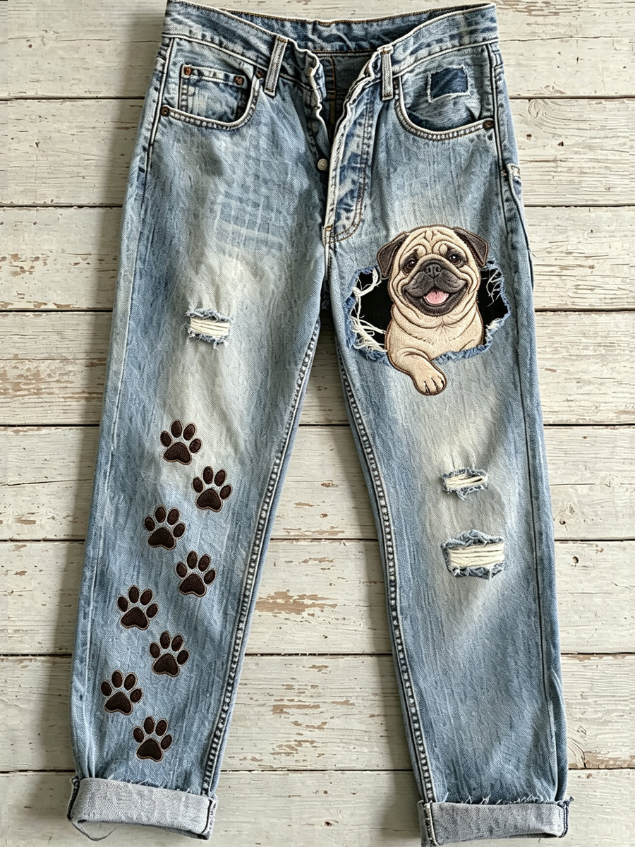 Women's Animal Dog Art Print Flared Trousers