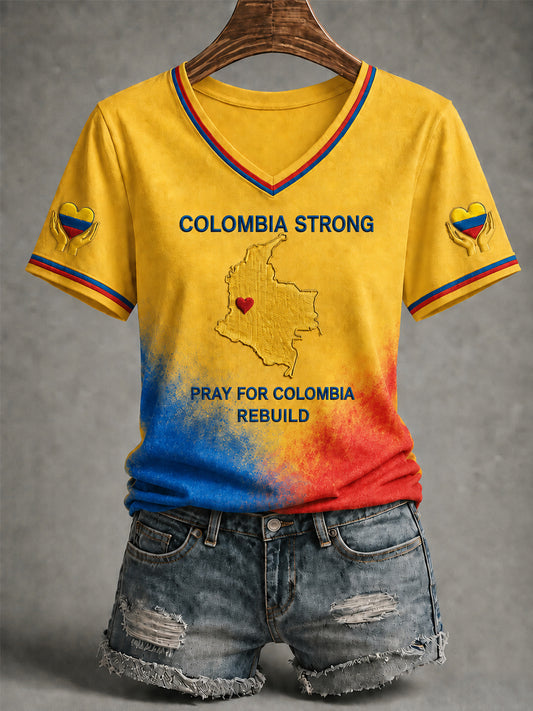 Women's Colombia Strong Pray For Colombia V-Neck Tee