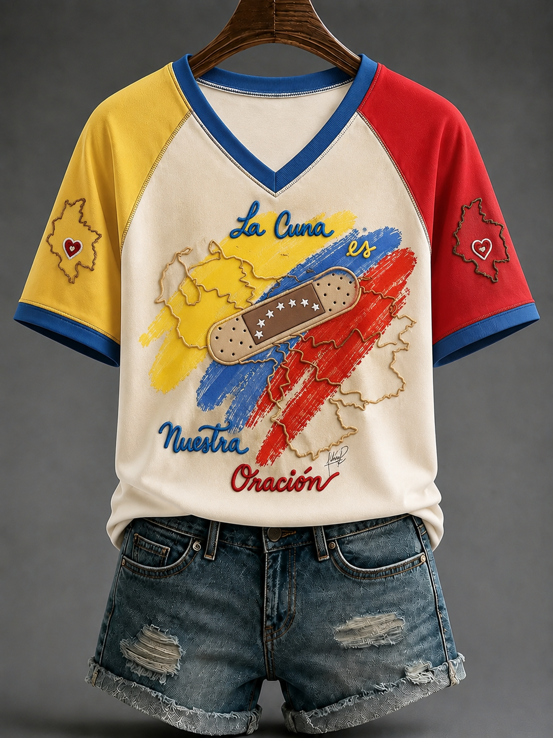 Women's Fuerza Colombia V-neck Off-shoulder Short-sleeved T-shirt