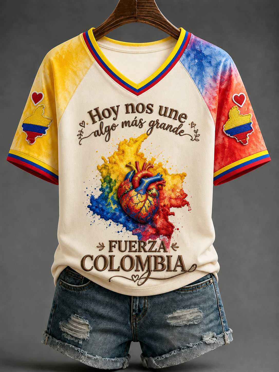 Women's Fuerza Colombia V-neck Off-shoulder Short-sleeved T-shirt