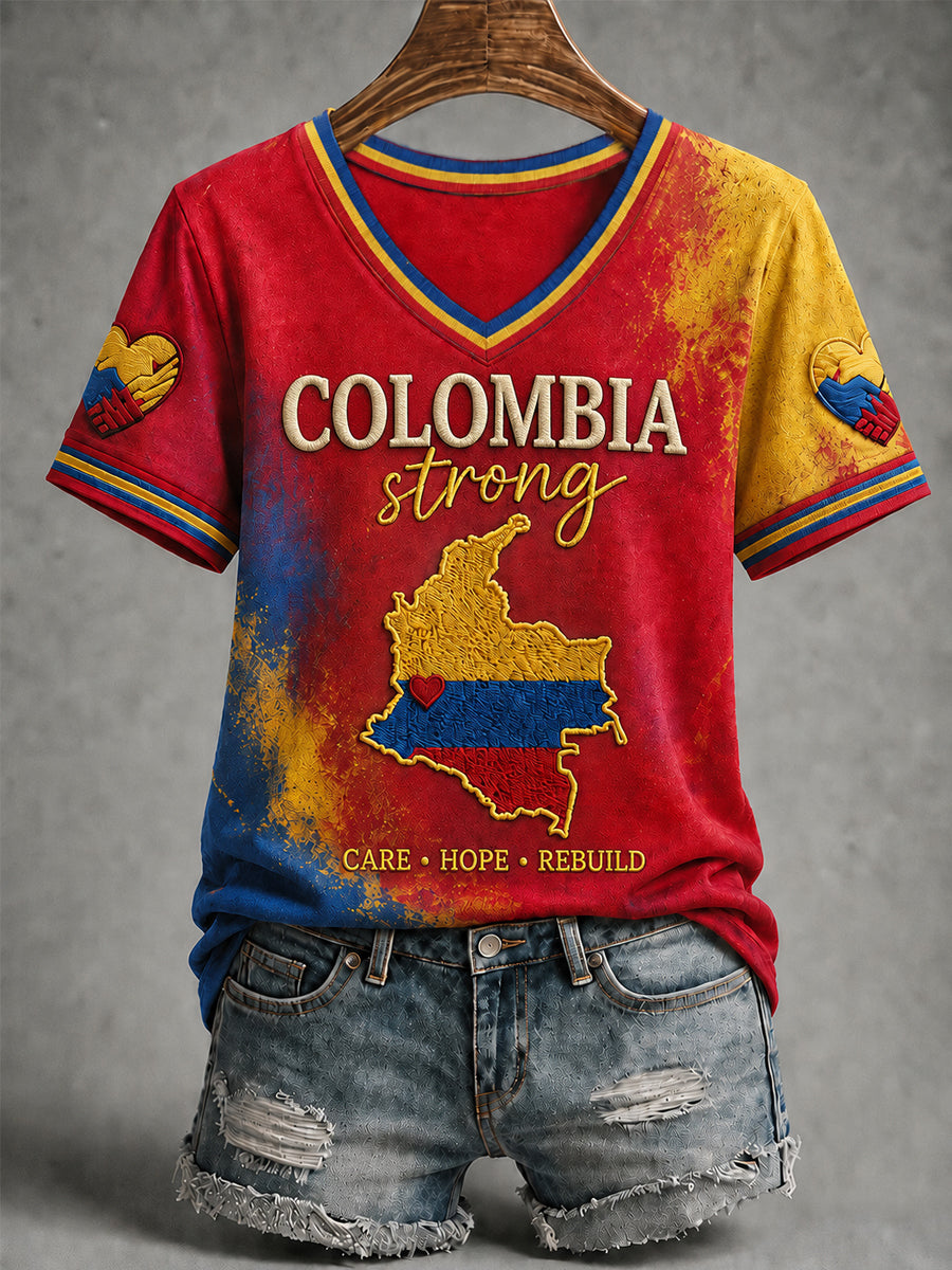 Women's Colombia Strong Pray For Colombia V-Neck Tee