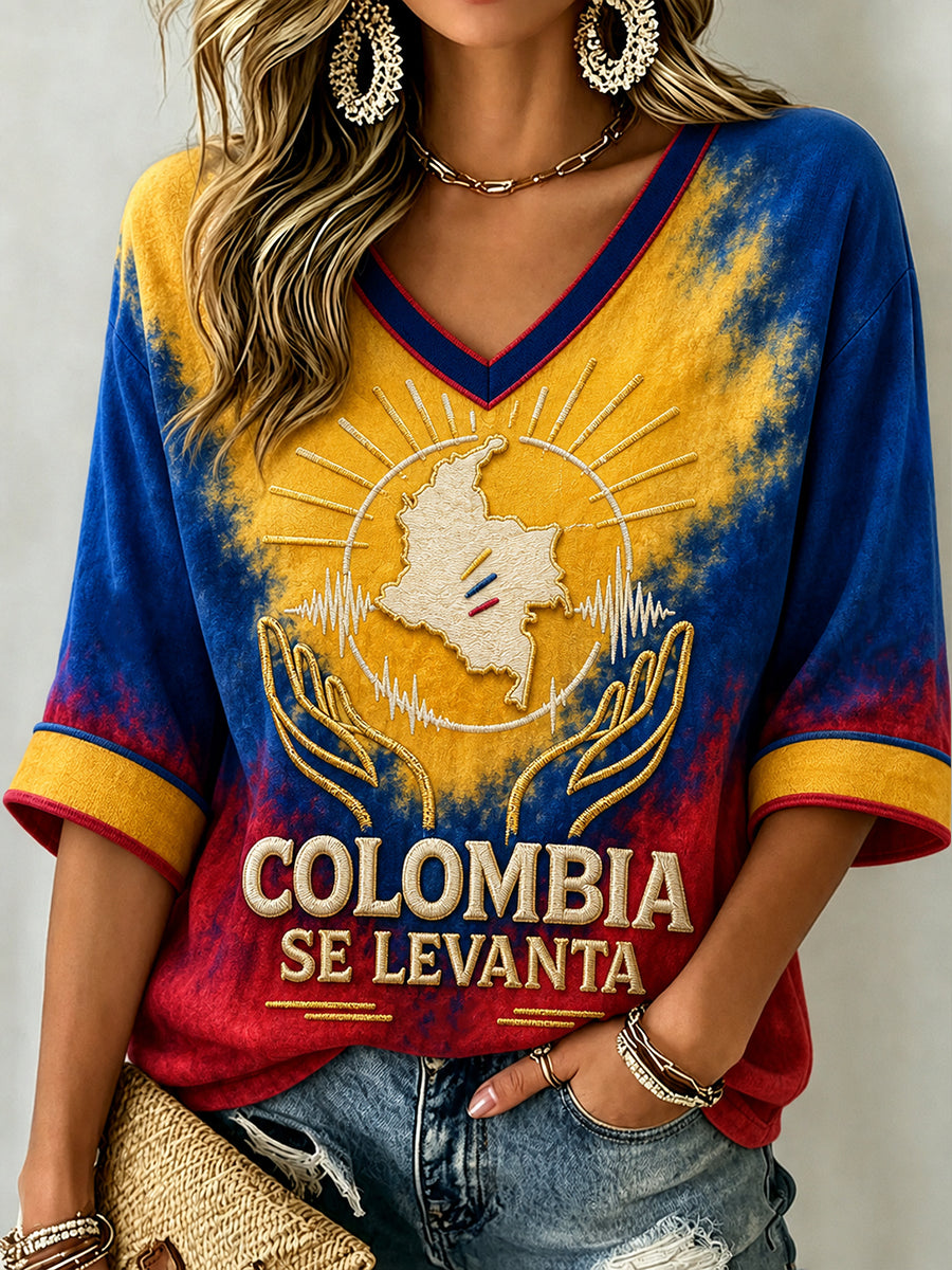 Women's Western Colombia Earthquake Pray For Colombia Print Mid-length Sleeves T-Shirt