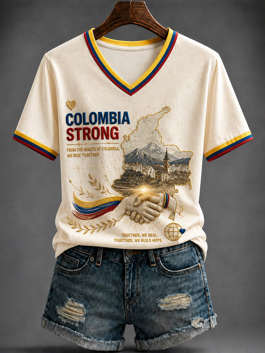 Women's COLOMBIA STRONG Printed V-neck T-shirt