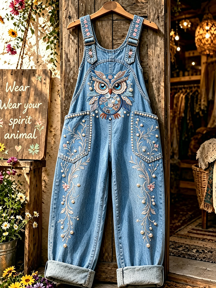 Women's Animal Owl Art Printed overalls