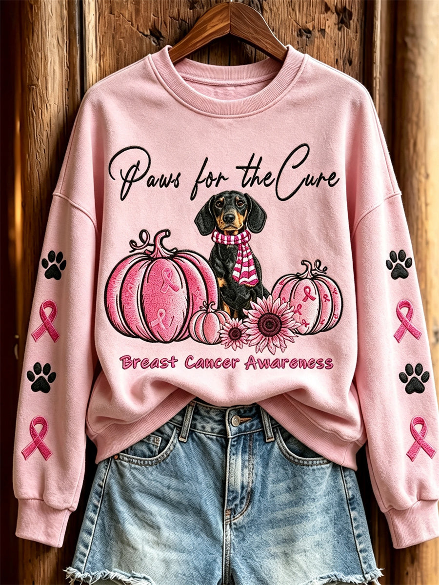 Women's Paws for the Cure Dachshund Dog & Pink Pumpkins Print Sweatshirt