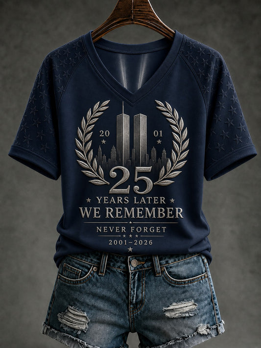 Women's 9.11 Never Forget Printed V-neck T-shirt
