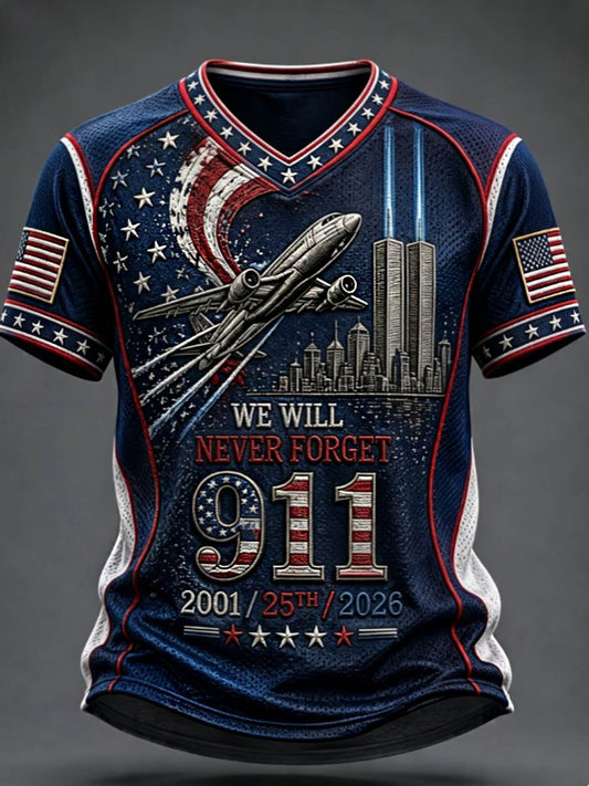 Men's We Will Never Forget 9 11 September 11 V-neck T-shirt