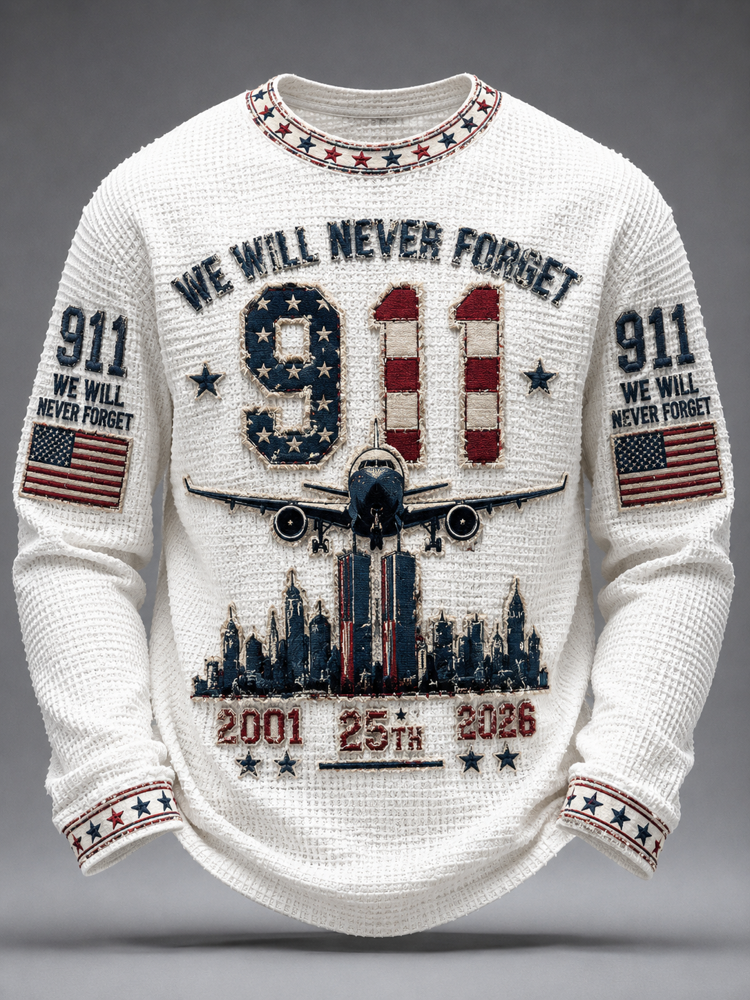 Men's We Will Never Forget 9 11 September 11 Waffle Long Sleeve T-Shirt