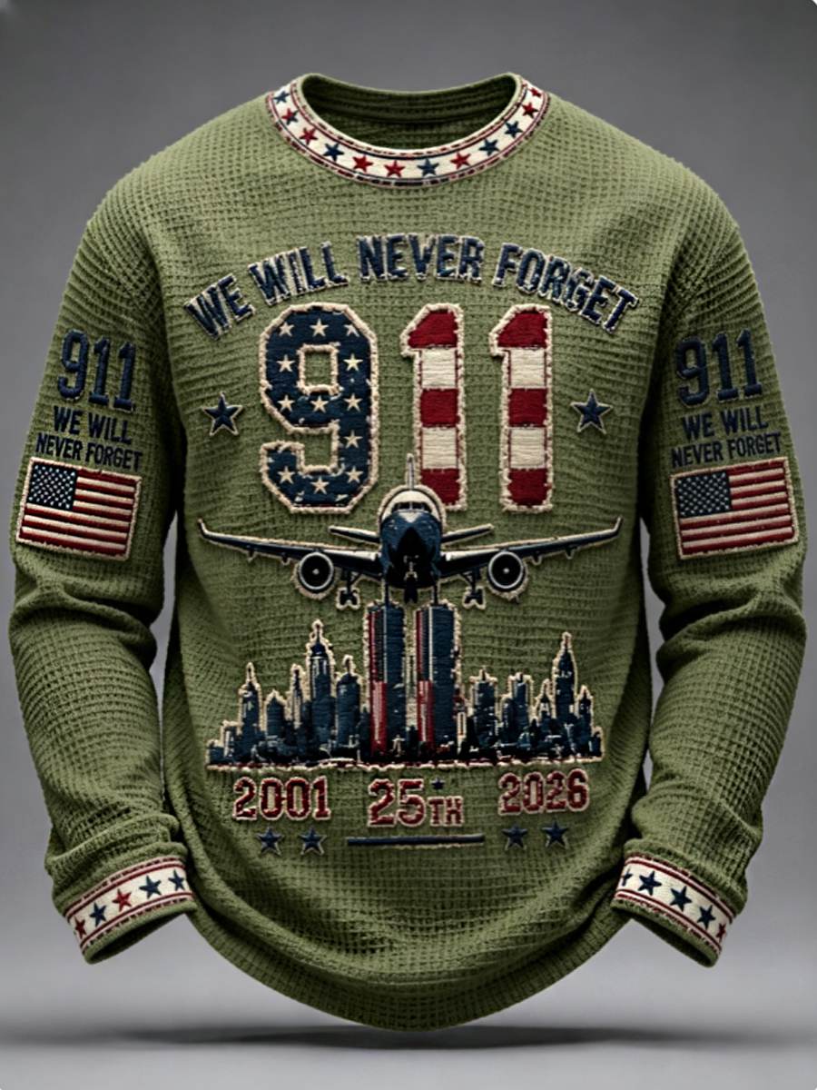 Men's We Will Never Forget 9 11 September 11 Waffle Long Sleeve T-Shirt