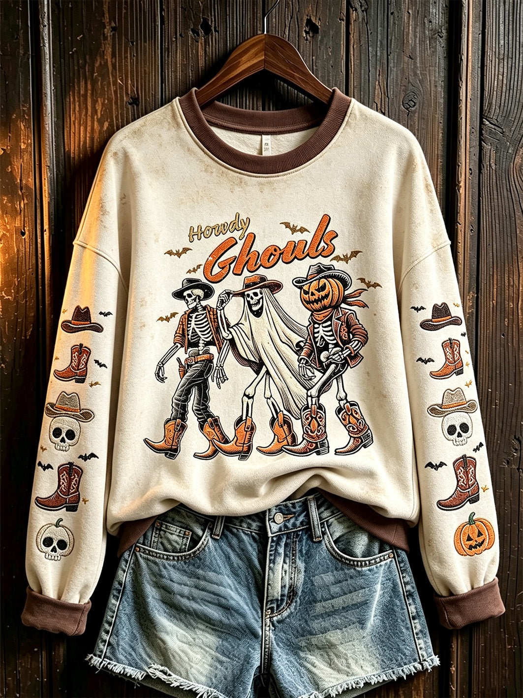Women's Halloween Western Style Pattern Printed Casual Round Neck Sweatshirt
