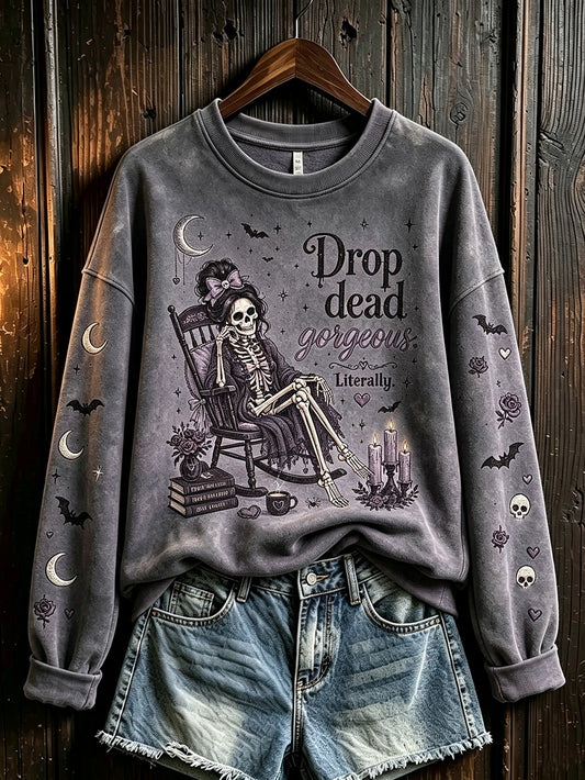 Women's Halloween pattern printed casual round neck sweatshirt