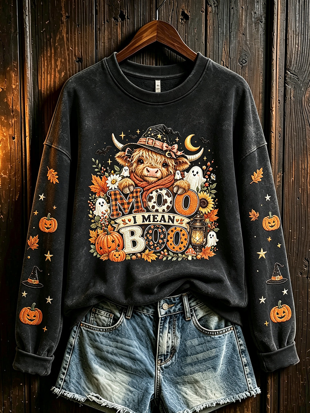 Women's Halloween pattern printed casual round neck sweatshirt