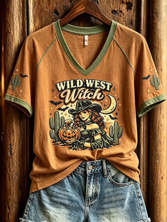 Women's Halloween Western-style Pattern Printed Casual Short-sleeve T-shirt