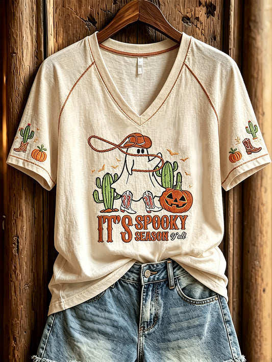 Women's Halloween Western-style Pattern Printed Casual Short-sleeve T-shirt