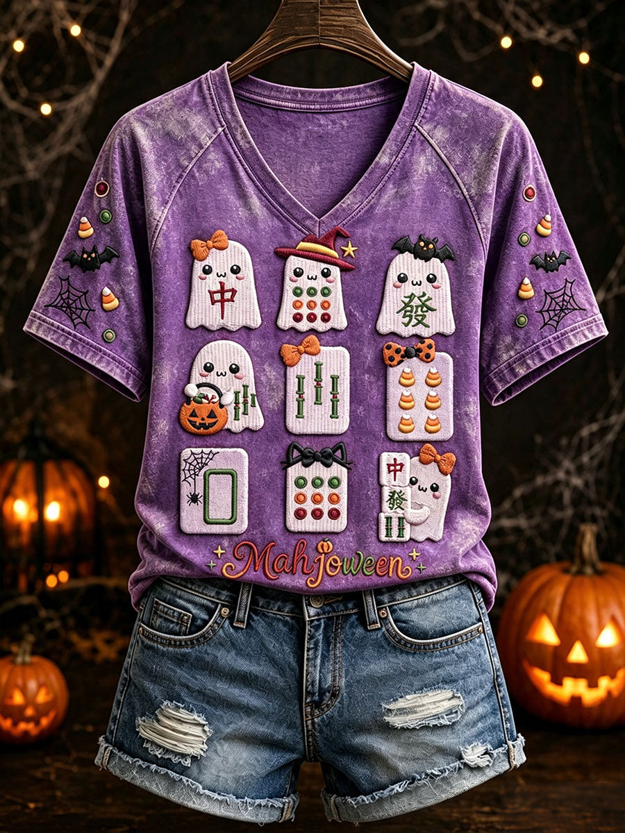 Women’s Halloween Mahjong V-Neck T-Shirts