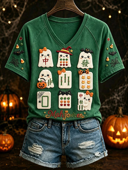Women’s Halloween Mahjong V-Neck T-Shirts