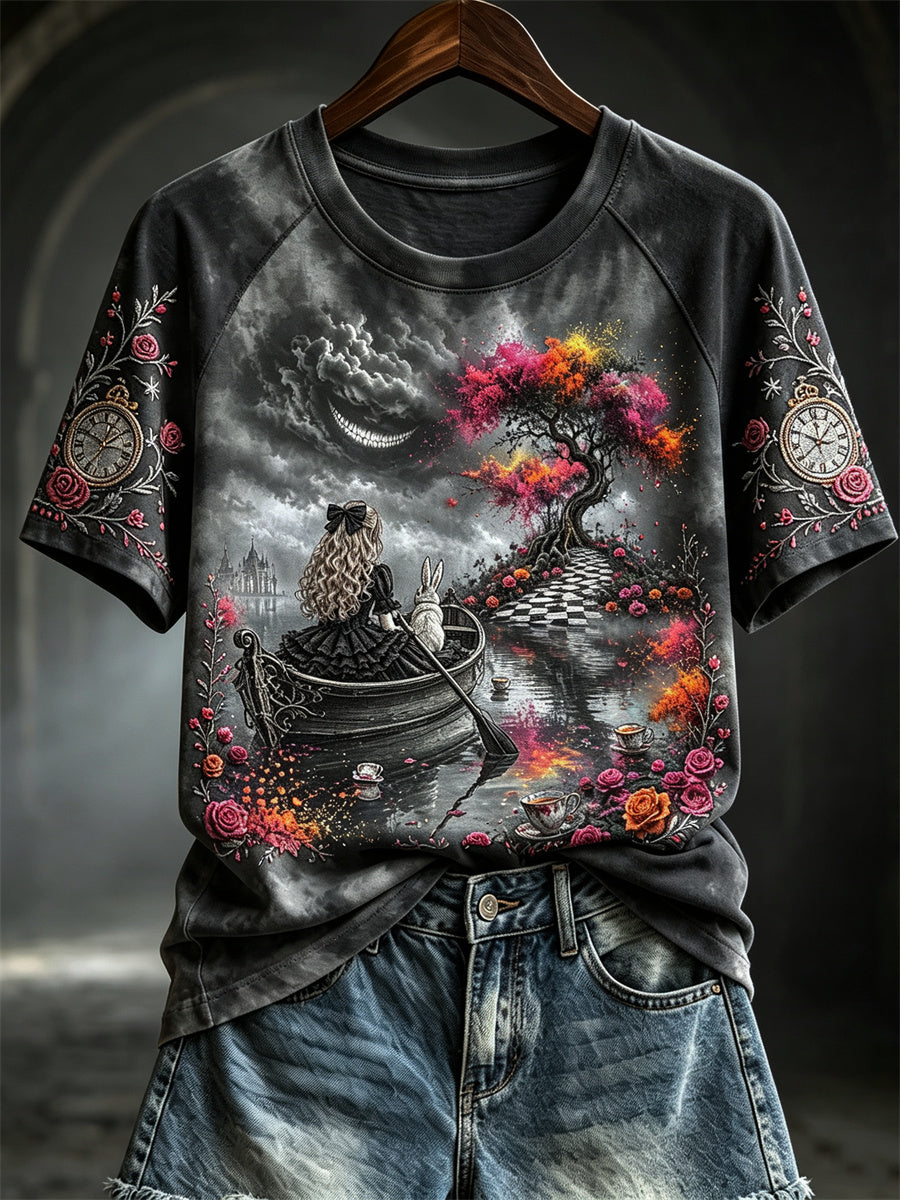 Women's Vintage Halloween Wonderland Gothic Art Print short sleeve T-shirt