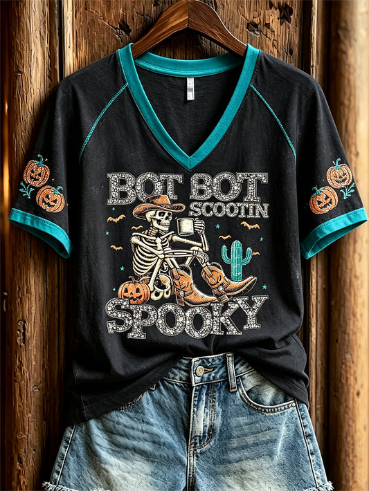 Women's Halloween Western-style Pattern Printed Casual Short-sleeve T-shirt