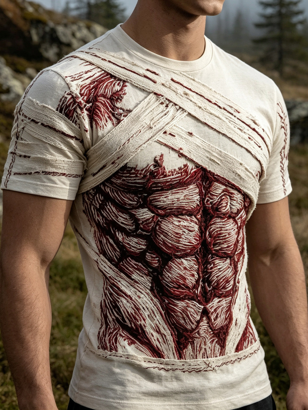 Men's Halloween Simulated Muscle Pattern Printed Casual Short Sleeve T-Shirt