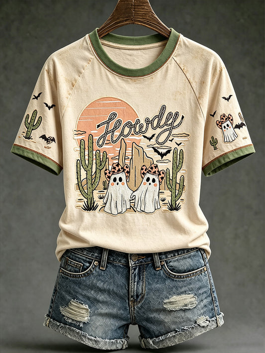 Women's Halloween Western-style Pattern Printed Casual Short-sleeve T-shirt