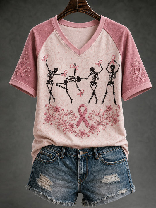 Women's In October We Wear Pink Printed V-neck T-shirt