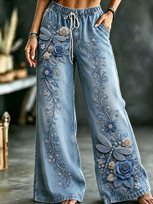 Women's Animal Flowers Art Print Trousers