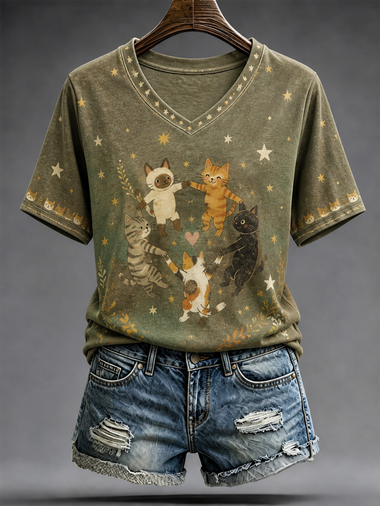 Women's Cat Printed short-sleeved T-shirt