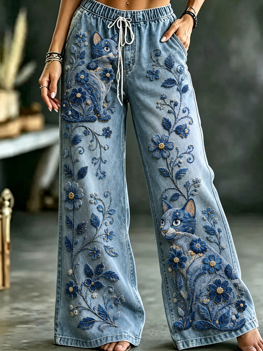 Women's Animal Flowers Art Print Trousers