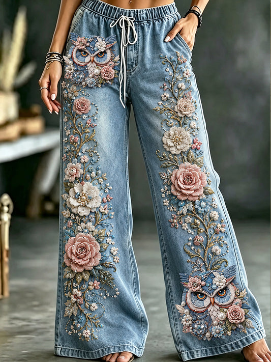 Women's Animal Flowers Art Print Trousers